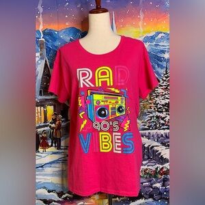 3/$20 Neon Women’s Graphic Rad 90’s Vibes Hot Pink T Shirt NWOT 2XL - Boombox